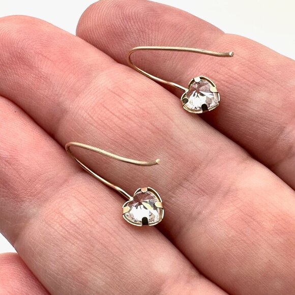 10K Yellow Gold Cubic Zirconia Heart Pierced 3/4" Pierced Earrings - Picture 4 of 5